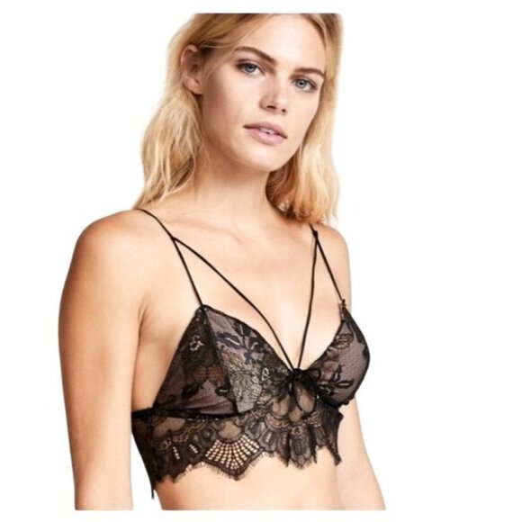 Lace & Metallic Esme Bralette Foil Lace For Love & Lemons Skivvies Black Gold - Picture 8 of 9